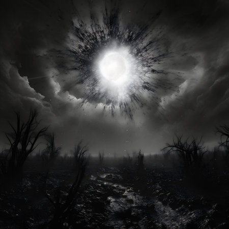 Scary Halloween background with a full moon in the night sky.の素材