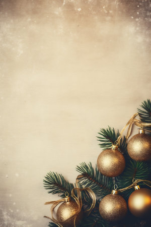 Christmas greeting card. Festive decoration on wooden background. New Year concept. Copy space.の素材