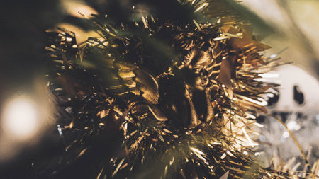 christmas angel tree decoration with golden tinsel.の写真素材