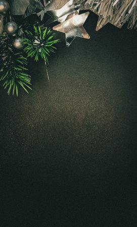 christmas decoration on black background with copy space - vintage effect filterの写真素材