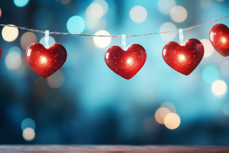 Valentine's day greeting card with hearts on bokeh backgroundの素材
