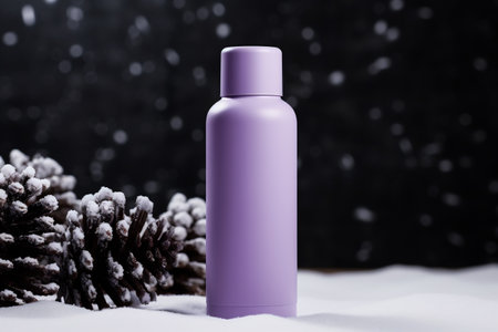 Mockup of cosmetic bottle on a Christmas background.の素材