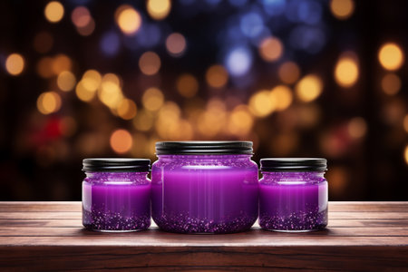 Mockup of cosmetic bottle on a Christmas background.の素材