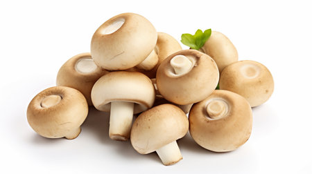 Champignon mushrooms isolated on white background. Healthy food concept.の素材
