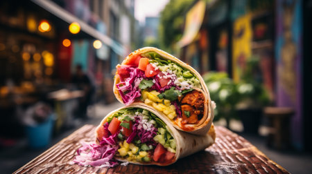 Mexican tacos with meat and vegetables on the street. Street foodの素材