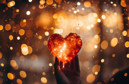 Valentine's Day background with heart and bokeh lightsの素材