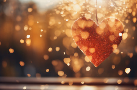 Valentines day background with red heart and bokeh lightsの素材