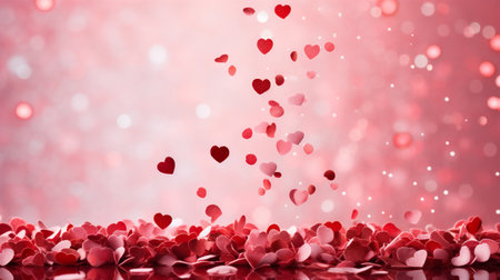 Valentine's day background with red hearts and bokehの素材