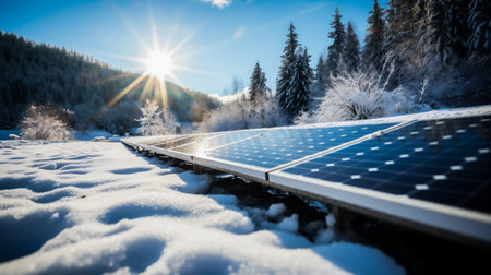 solar energy panels in the winter forest. Photovoltaic cellsの素材