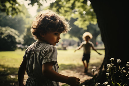 Cute little boy walking in the parkの素材