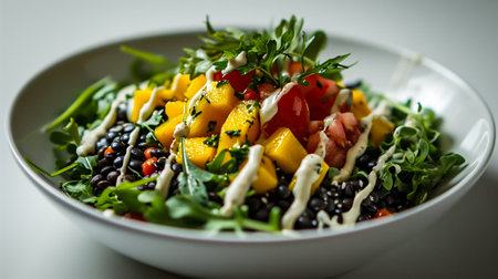Salad with mango, black beans, cheese and arugulaの素材