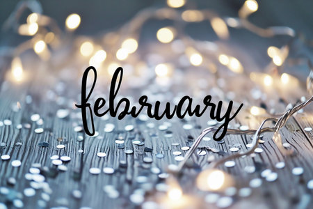 February. Greeting card with a garland.の素材