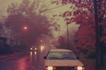 Blurred image of car driving on the road in the city.の素材