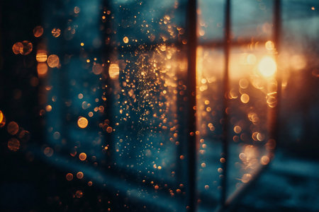 Drops of rain on the window glass. Bokeh backgroundの素材