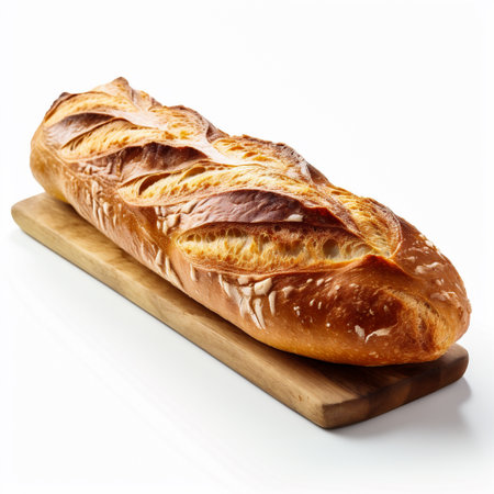 loaf of bread on a cutting board isolated on a white backgroundの素材