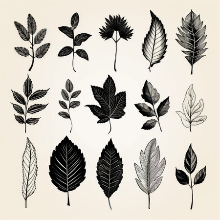 Set of hand drawn leaves. Black and white vector illustration for designの素材