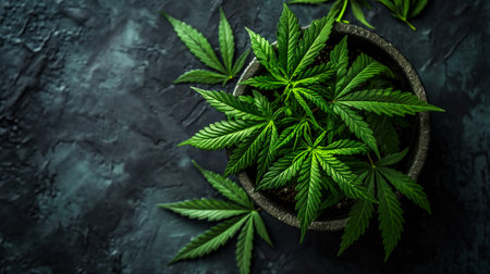 Cannabis plant on dark background with copy space. Cannabis leaves.の素材