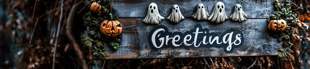 Halloween decoration on rustic wooden background. Happy Halloween concept.の素材