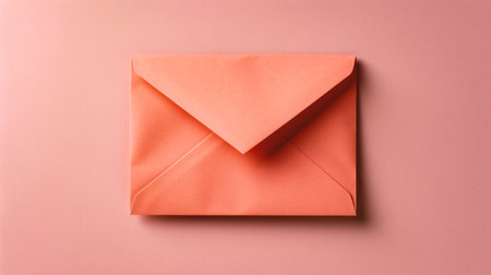 Envelope on a pink background. Flat lay, top view.の素材
