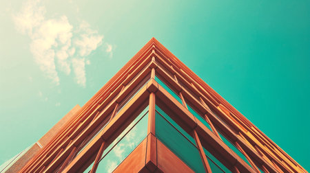 Modern office building with skyscrapers and blue sky - Vintage filterの素材