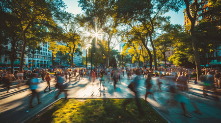 Crowd of people walking in central London.の素材
