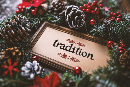 Christmas Decoration Over Wooden Background. Happy Holidays Greeting Card.の素材