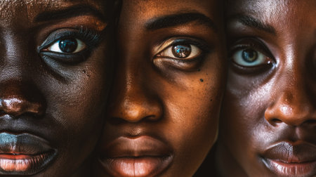 Close-up portrait of african american women with different facial expressionsの素材