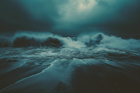 Beautiful seascape with stormy waves. Toned.の素材