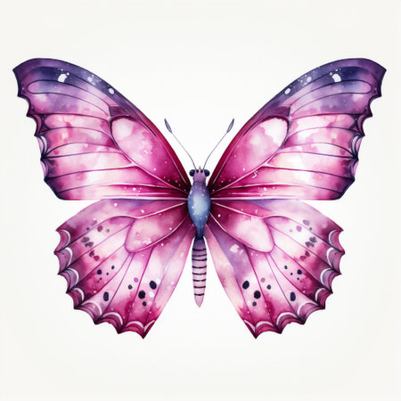Beautiful pink butterfly isolated on white background. Watercolor illustration.の素材