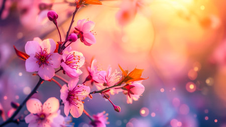 Beautiful pink cherry blossoms in spring time with soft focus.の素材