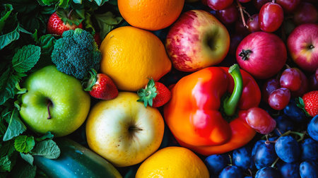 Fruits and vegetables background. Healthy food concept. Selective focus.の素材