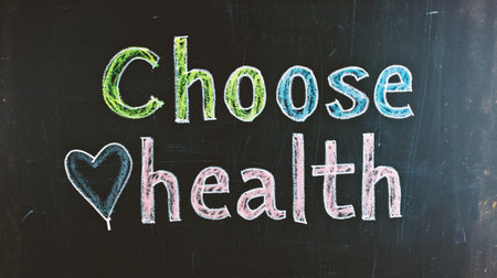 Choose Health Conceptual image with chalk text on blackboard background.の素材