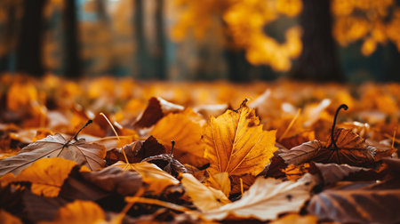 Fallen leaves in the autumn forest. Selective focus. Nature.の素材