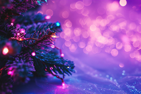 christmas tree with lights on bokeh background, christmas backgroundの素材