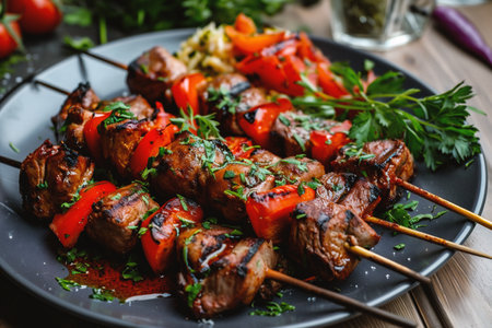 Grilled shish kebab with paprika and parsleyの素材