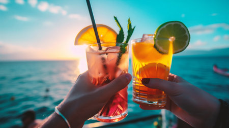 Cocktails on the background of the sea and the sky.の素材