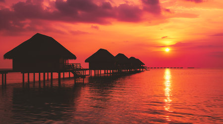 Beautiful sunset at Maldives islands - nature and travel background.の素材