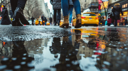 People walking on a rainy dayの素材