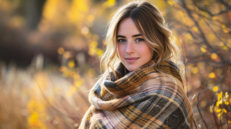 Portrait of a beautiful young woman in the autumn park. Soft focus.の素材