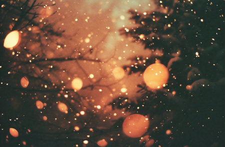Christmas background with snowflakes and bokeh lights, retro tonedの素材