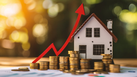 Real estate investment and saving money to buy a house or home.の素材