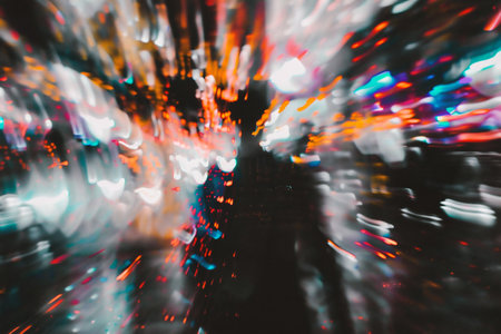 abstract background of night city lights with bokeh defocused lightsの素材