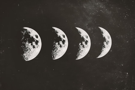 Three phases of the moon. Black and white image. Horizontal orientation.の素材
