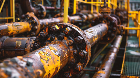 Oil and gas industry. Oil and gas production petroleum pipeline equipment.の素材