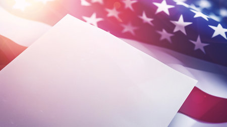 United States of America flag with blank paper card for your text.の素材