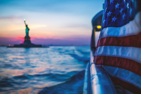 American flag on the boat. American flag on the boat. American flag on the boat.の素材