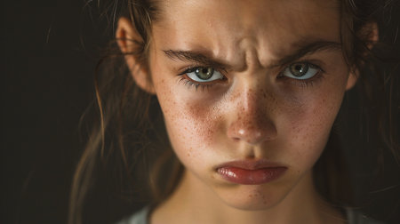 Portrait of a young girl with freckles on her faceの素材
