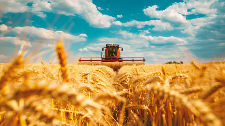 Combine harvester in wheat field. Harvesting concept.の素材
