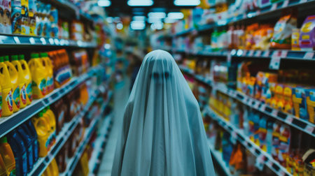Blur image of woman wearing niqab in supermarket. Shallow depth of field.の素材