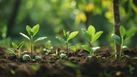 Green seedling growing in the ground. New life beginning concept.の素材